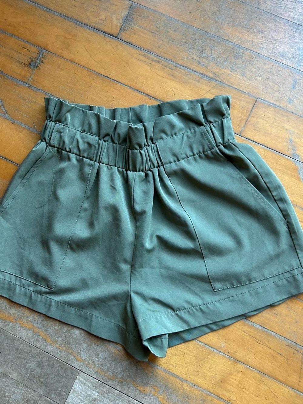 SHEIN Olive Green High-Waist Paperbag Shorts